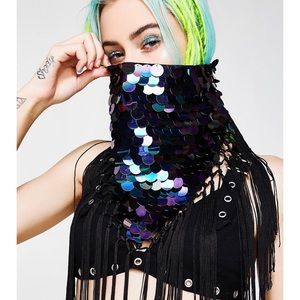 Holographic Black Fringe Face Mask / Bandana